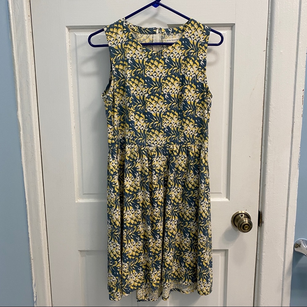 Mata Traders Blue & Yellow Pineapple Dress - Size Small